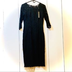 NWT - T TAHARI - BLACK LACE MIDI DRESS - SIZE 8